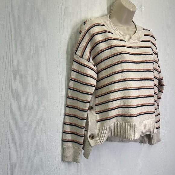 Madewell -Brownstone Colorful Stripe Side Button Long Sleeve Sweater Size XS - Picture 4 of 12